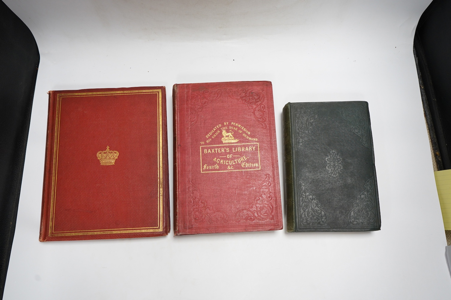 Morton, John Chalmers - The Prince Consort's Farms: an agricultural memoir. num. text engravings (some full page, incl. maps and plans); original gilt ruled and pictorial cloth, gilt top, 4to. 1863; Doyle, Martin - A Cyc